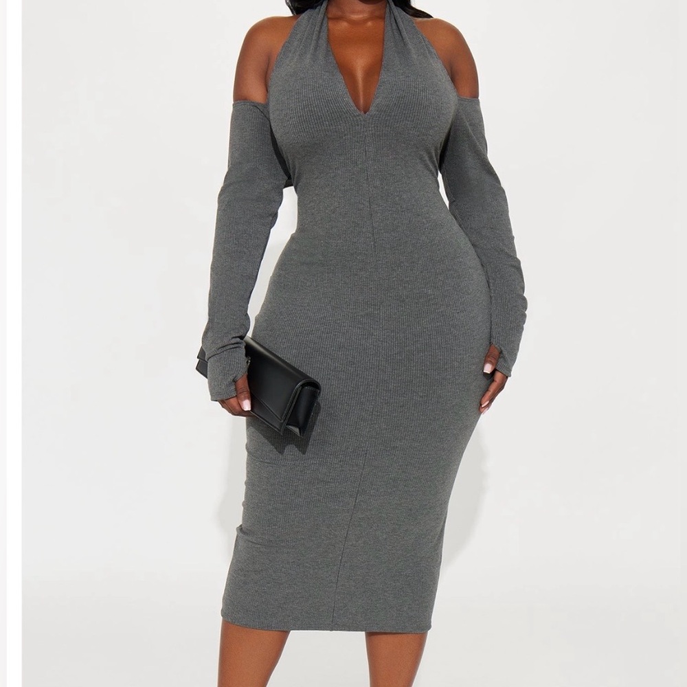 Elegant Gray Off-Shoulder Dress